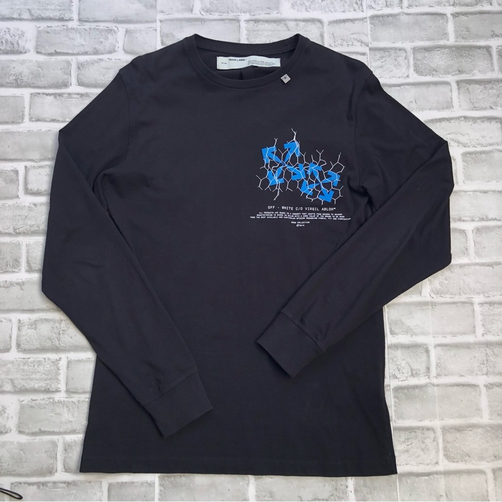 Off-White Black Long Sleeve Fence Arrow T-Shirt Men’s Size Small 100% Authentic - Picture 2 of 10